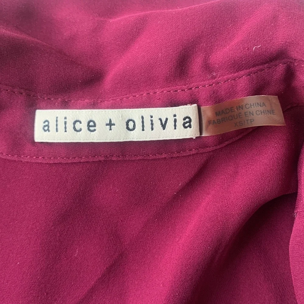 ALICE + OLIVIA 'Currant' Purple 100% Silk Top with Neck Tie Blouse Size XS - Picture 12 of 16